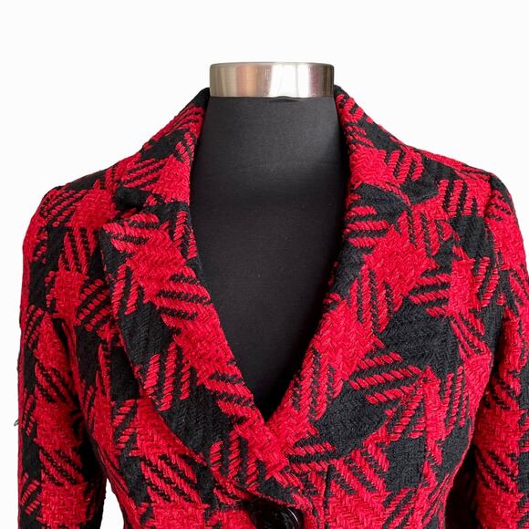 Coldwater Creek Red Black Tartan Plaid Tweed Blazer Size 6P Business Career - Picture 4 of 10